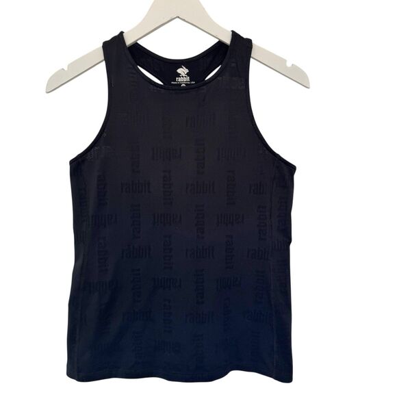 Rabbit Racy Running Tank Black Logo Perforated Spell Out Quick Dry Med FLAWED - Picture 1 of 9